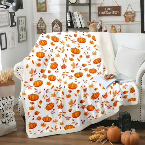 Homewish Halloween Kürbis Kuscheldecke Frohes Herbst Decke Werfen 150 x 200 Süße Herbstblumen Ahornblätter Fleecedecken Thanksgiving Geschenke Decken für Kinder Jugendliche Herbst Zuhause Raumdekor