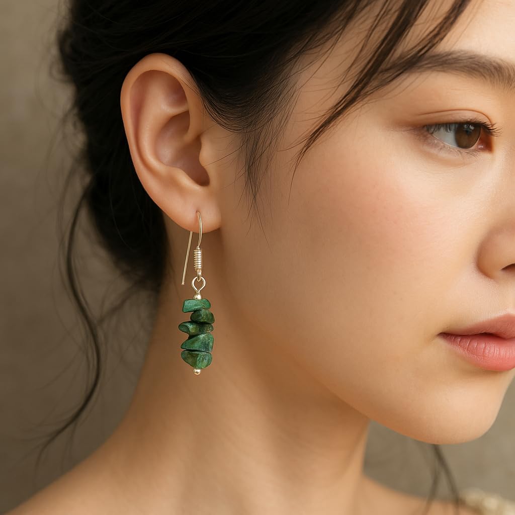 Emerald Gemstone Earrings | Natural Emerald Chips Drop Earrings | Silver Plated Hook Earrings | May Birthstone Jewelry for Women | 2–4 mm Chips, 6–12 Ct - Image 2