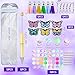 Qeeenar 130 Pcs Beadable Pens Kit Butterfly Bead Plastic Ballpoint Pen with Assorted Spacer Silicone Bead Tassel Lobster Clasp and Packaging Bag for Keychain Making Office Friends Gift Black Ink