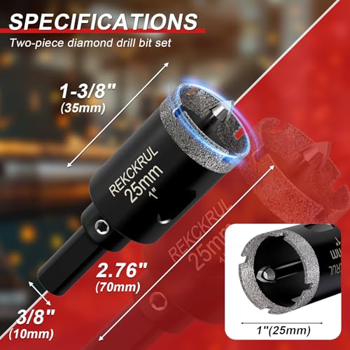 Image of 1 Inch Diamond Hole Saw with Pilot Drill Bit 2PCS | Premium Tile Hole Saws Porcelain, Ceramic, Granite, Marble, Glass , 1-3 /8 inch Cutting Depth, Serrated Edge Wet /Dry Use (25mm)