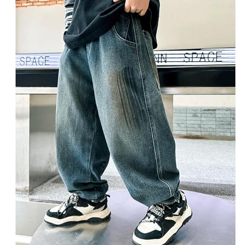 Baggy Jeans Kids Loose Fit Embroidered Wide Leg Jeans Preppy Streetwear Washed Y2K Baggy Pants Boys Elastic Waist Denim Pants3