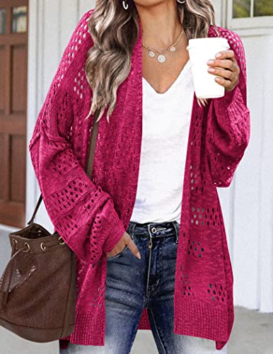 Image of HOTOUCH Lightweight Crochet Cardigan for Women Long Sleeve Open Front Knit Oversized Cardigans Sweaters