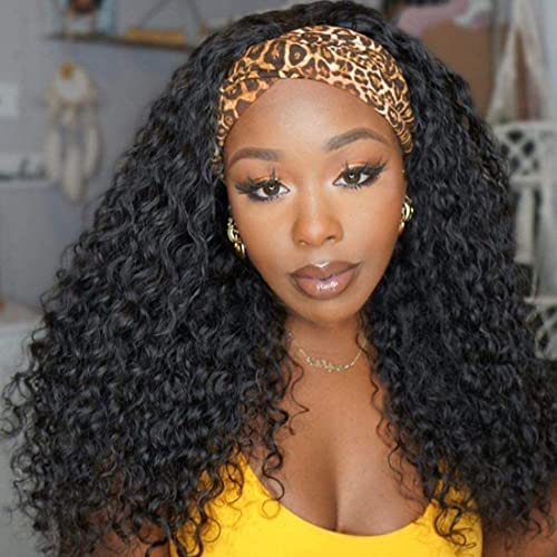 Headband Wigs Human Hair 24 Inch Glueless Curly Half Wigs for Black Women