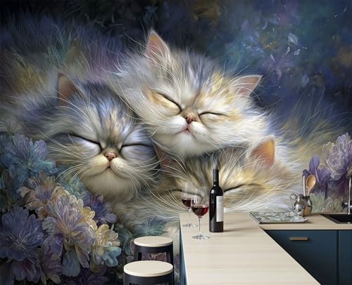 Fresque murale intissée chat beige papier peint de qualité supérieure salon - 7