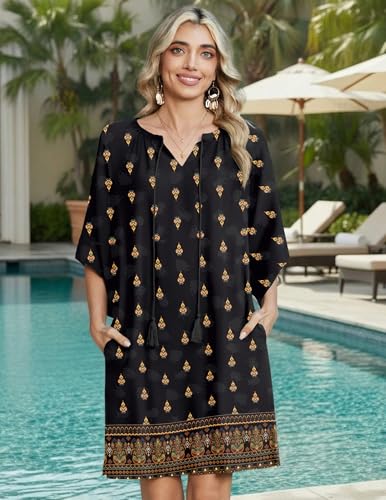 Image of Zeagoo Womens Summer Dress Casual Ruffle Tiered Floral Square Neck Sundresses Beach Boho Mini A-line Dress 2026 with Pockets