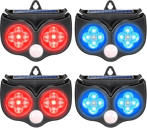 4x Ultrasuoni solari Animali notturni repellenti Sensori di movimento e luci rosse per dissuadere i predatori Raccoon puzzolenti Cervo allevamento allevamento giardino pollo ripellente zanzare