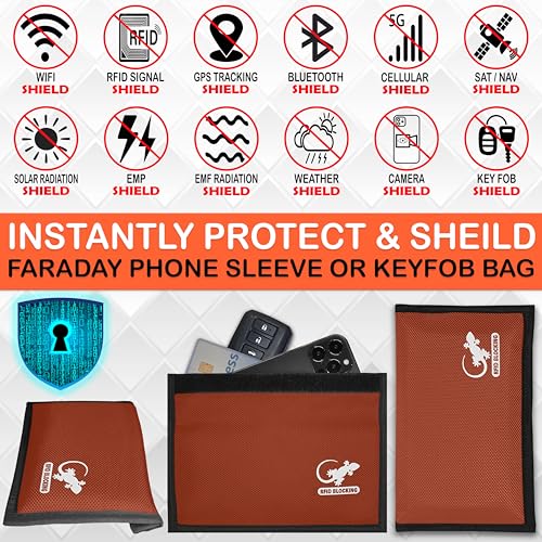 Image of Gecko Travel Tech Faraday Bag Anti-Tracking GPS RFID Car Key Signal Blocker Wallet Shielding Pouch Protective Case for Cell Phone Car Key FOB, Data Privacy, Electronic Device Security, ORANGE - NYLON,