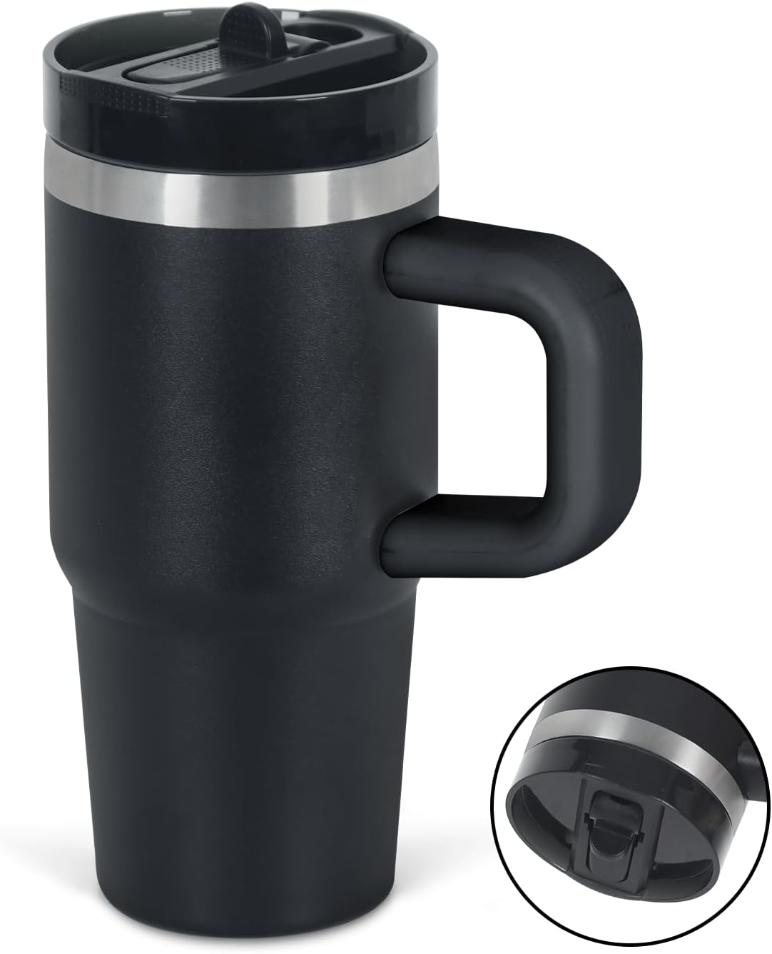 14 Oz Flip Straw Tumbler with Handle for Kids, Stainless Steel Double Wall Insulated Cup for Children with Flip Top Lid, 14 Oz Leak-proof Cups for Kids,Black