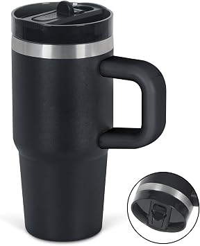 14 Oz Flip Straw Tumbler with Handle for Kids, Stainless Steel Double Wall Insulated Cup for Children with Flip Top Lid, 14 Oz Leak-proof Cups for Kids,Black