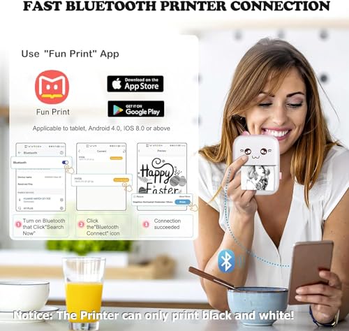 Image of Toys Mini Portable Thermal Printer - Bluetooth Pocket Printer for Kids & Adults, 57mm Inkless Photo & with (1 Roll + 1 Extra Roll) Prints B&W Notes & Stickers (Assorted) with 1 Year Warranty (BG30)