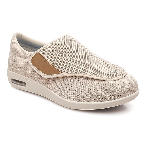 Sapatos femininos de largura extra larga para diabéticos, leve, respirável, ajustável, edema de idos