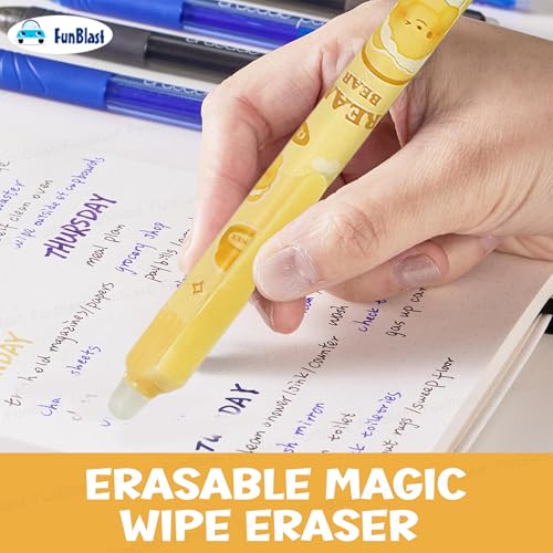Image of FunBlast Creamy Bear Erasable Gel Pens - 12 Pcs of Gel Pen with Magic Eraser, Kawaii Gel Pens, Lightweight Gel Pen with Comfortable Grip, Stationery for School & Office - Blue Ink