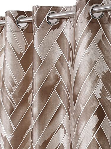 Image of Home Sizzler 1 Piece Geometrical Panel Eyelet Polyester Long Door Curtain - 9 Feet, Brown