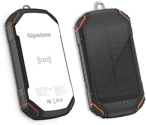 Gigastone Banco de energía solar, paquete de 2 cargadores portátiles de 20000 mAh para actividades al aire libre, cargador inalámbrico Qi con luz