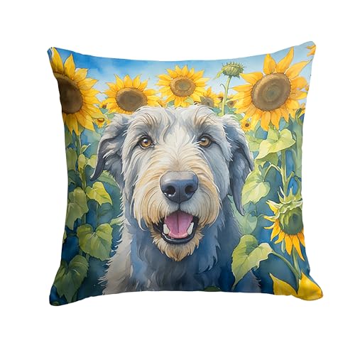 Caroline's Treasures in Sunflowers Throw Pillow, 18Hx18W, Irish Wolfhound 6100