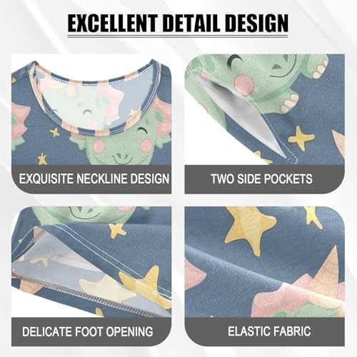 ALAZA Dinosaur Star Blue Pajamas Set Short Sleeve Cotton Sleepwear Summer Pjs 2 Piece 5-14Y4