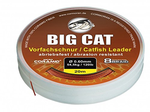 Cormoran Big Cat Waller Vorfachschnur (20m / braun / 8 Fach geflochten), Durchmesser:0.60mm Cormoran Big Cat Waller Vorfachschnur (20m / braun / 8 Fach geflochten), Durchmesser:0.60mm