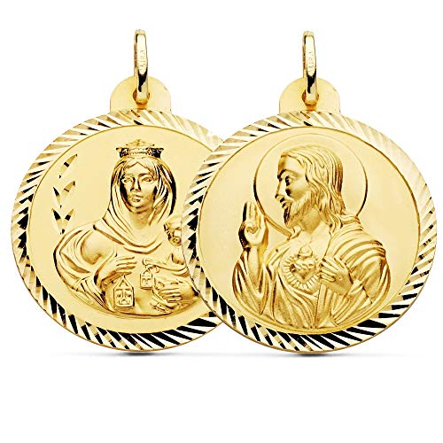 Medalla oro 18k Inmaculada Romero 30mm Corazón Jesús Virgen Carmen