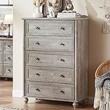 RWYHG Farmhouse 5 Drawers Dresser for Bedroom, Wood 45' Tall Dressers Chest of Drawers, Kids Dresser Rustic Storage Dressers Organizer with Metal Handle Closet for Living Room, Hallway