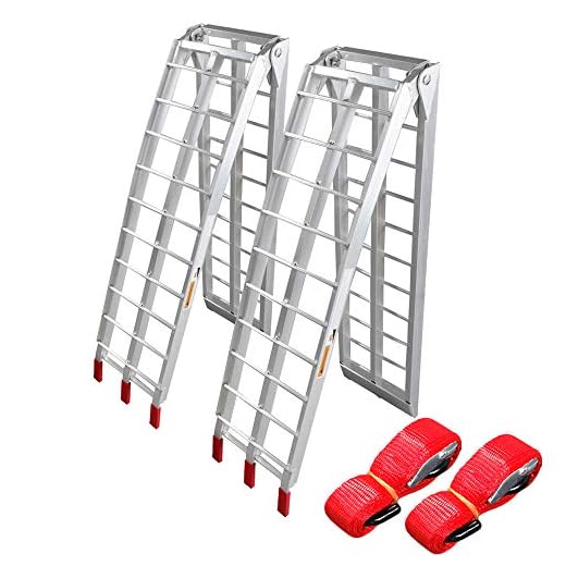 TRIBLE SIX 2Pcs 7.5 ft Powersports Loading Ramps Motorcycle Dirt Bike Ramp Aluminum Arched Foldable fit for Lawn mower ATV Truck, 1500lb Capacity
