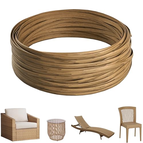 Laphivieh 130 Ft Plastic Wicker Repair Supplies, Wicker Repair Kit, Synthetic Rattan Material for Patio Chair Repair Flat Wicker Furniture Repair Replacement (Light Wood Grain)