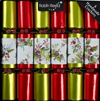 Robin Reed 6 X 12 English Christmas Crackers From Lime and Red holly glitter