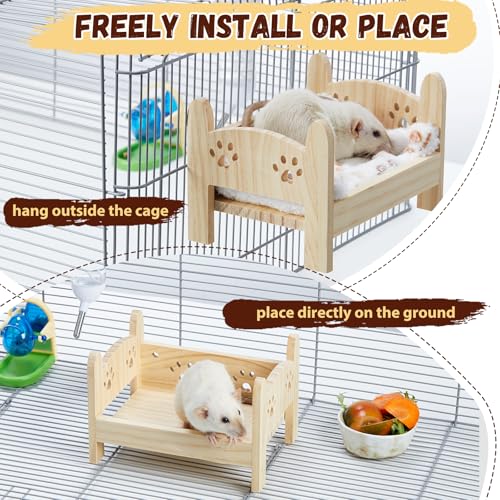 Jevnd Wooden Rat Bed, Rat Hammock for Cage Chew Proof, Pet Rats Cage Accessories Hanging Bed, Safe and Cozy Rodent Hammock with Removable Nest Mat for Small Animal Hamsters Mice Sleeping