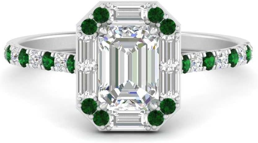 Choose Your Gemstone Art Deco Emerald Cut Halo Ring Sterling Silver Emerald Shape Halo Engagement Rings Everyday Jewelry Wedding Jewelry Handmade Gifts for Wife US Size 4 to 12