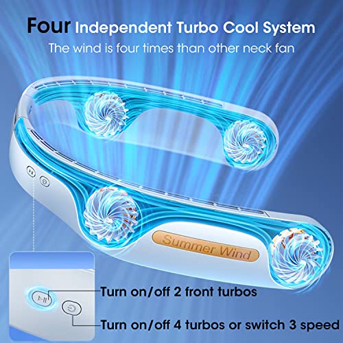 Msevc 4 Turbo 6000Mah Portable Neck Fan 360°Cooling Airflow Bladeless Usb Rechargeable With 3 Speeds Adjustment Wearable Personal Fan For Outdoor Travel Indoor - White #TOP1
