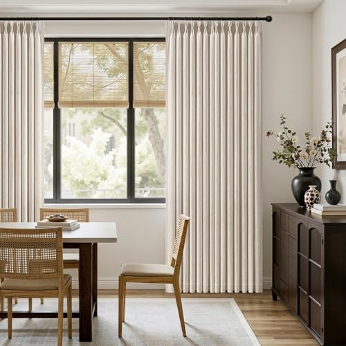 MIULEE Pinch Pleated Thick Linen Curtains 90 Inches Long 2 Panels for Living Room Bedroom, Memory Trained Drapes Pinch Pleat Back Tab Semi Sheer Privacy Neutral Ivory Cream Farmhouse Window Curtains by MIULEE - Image 5