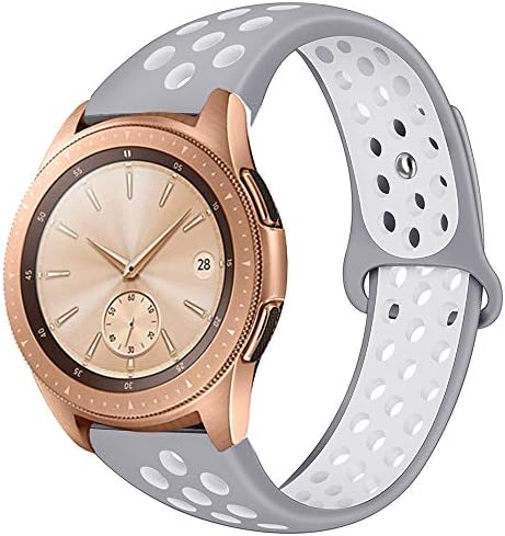 Compatible with Galaxy Watch Active 40mm/Galaxy Watch 42mm Bands, 20mm Breathable Silicone Strap Sports Replacement Wristband for Galaxy Watch Active 44mm (Grey-White, Small)
