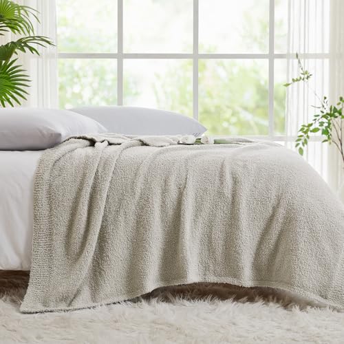 Image of CYMULA Super Soft Knit Throw Blanket Twin Size Light Grey-Lightweight Plush Fuzzy Fluffy Warm Cozy Blankets and Throws for Sofa Bed All Season Use, 60x80 inches