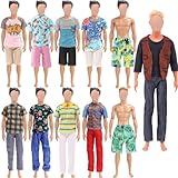 18 PCS Doll Clothes Including Handmade 6 Tops 6 Pants Casual Wear 2 Beach Pants 4 Pair of Shoes for 11.5 Inch Boy Doll Outfits for Boyfriend Doll