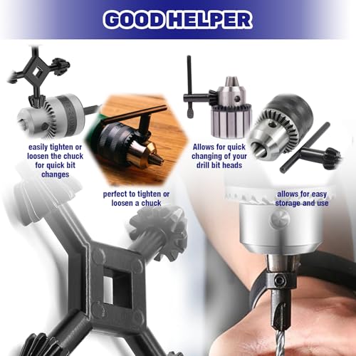 Waltool 8Pcs Universal 4 in 1 Drill Chuck Key Wrench and 3/4\" 5/8\" 1/2\" 3/8\" 1/4\" 5/32\" T-Handle Keyless Chuck Drill Press for Electric Drill Clamping Tool - Thumbnail 5