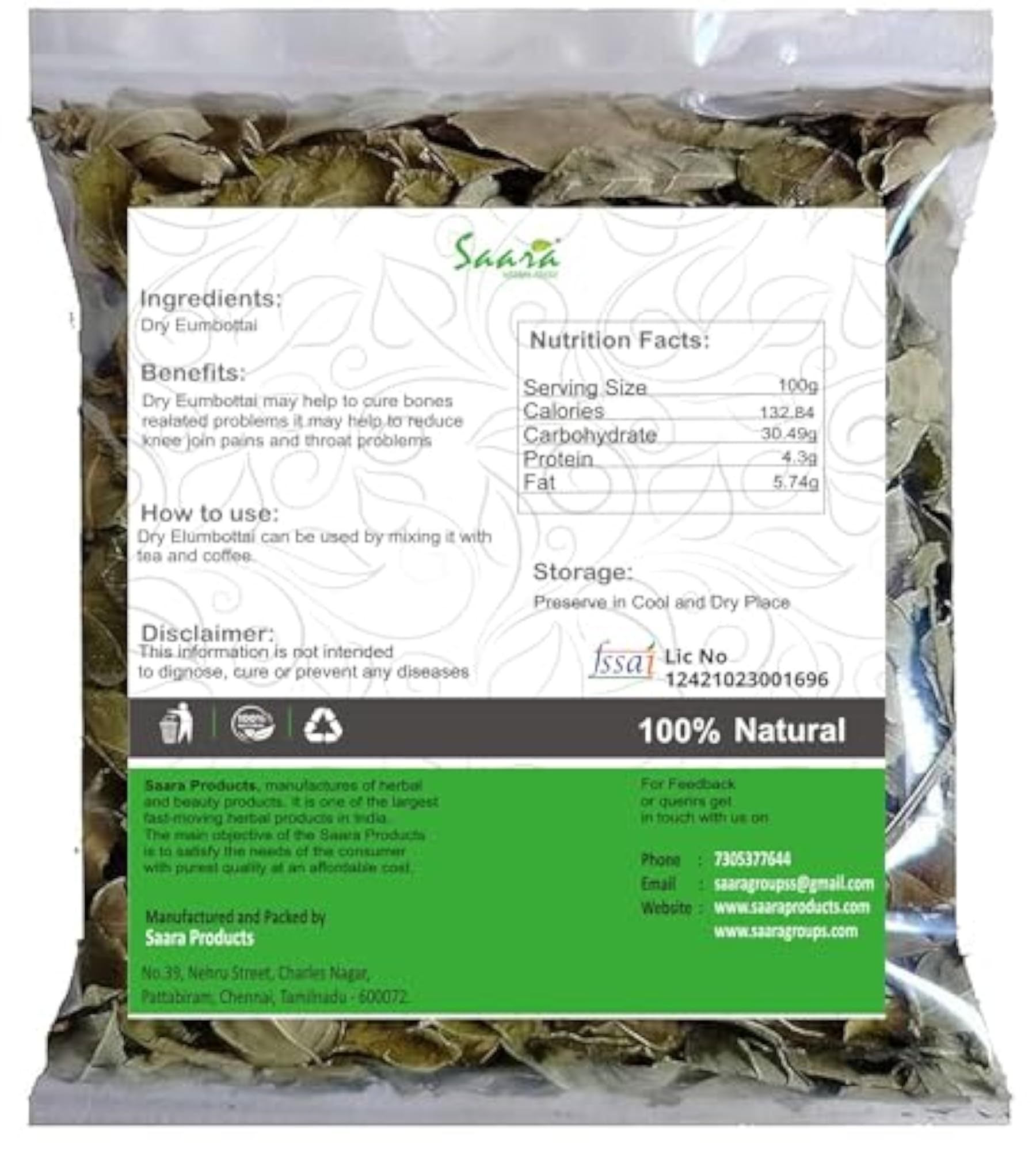 Saara HERBAL FRESH Elumbotti Ilai 150g