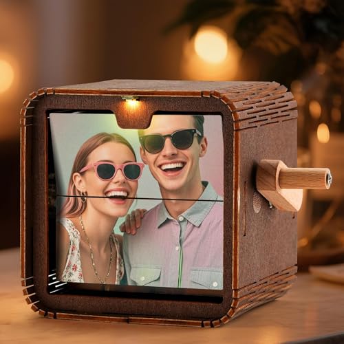 Álbum de Fotos Personalizado con Manivela, Música y Luz LED – Flipbook Animado Mecánico Animado, Regalo Romántico y Personalizado para Parejas, Novio, Novia, Ideal para Navidad y San Valentín