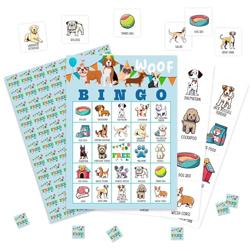 valucise Dog Bingo Game Cards, Puppy Bingo Games for Adults, Doggy Cards Supplies, Pawty Party Birthday Party Decor Favors, Card Gifts for Dog Lovers Women Friends Family Holiday