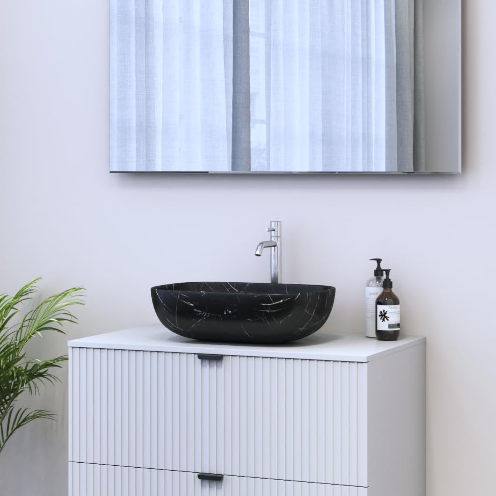 Meble Furniture Modern Ceramic Vessel Sink — Oval Shape — Durable High-Gloss Finish, 18 Inch — Black