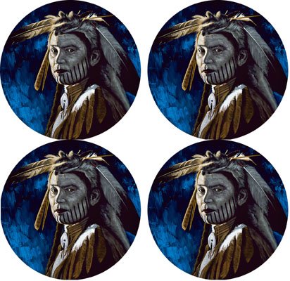 Indian Native American Rubber Round Coaster set (4 pack) Great Gift Idea