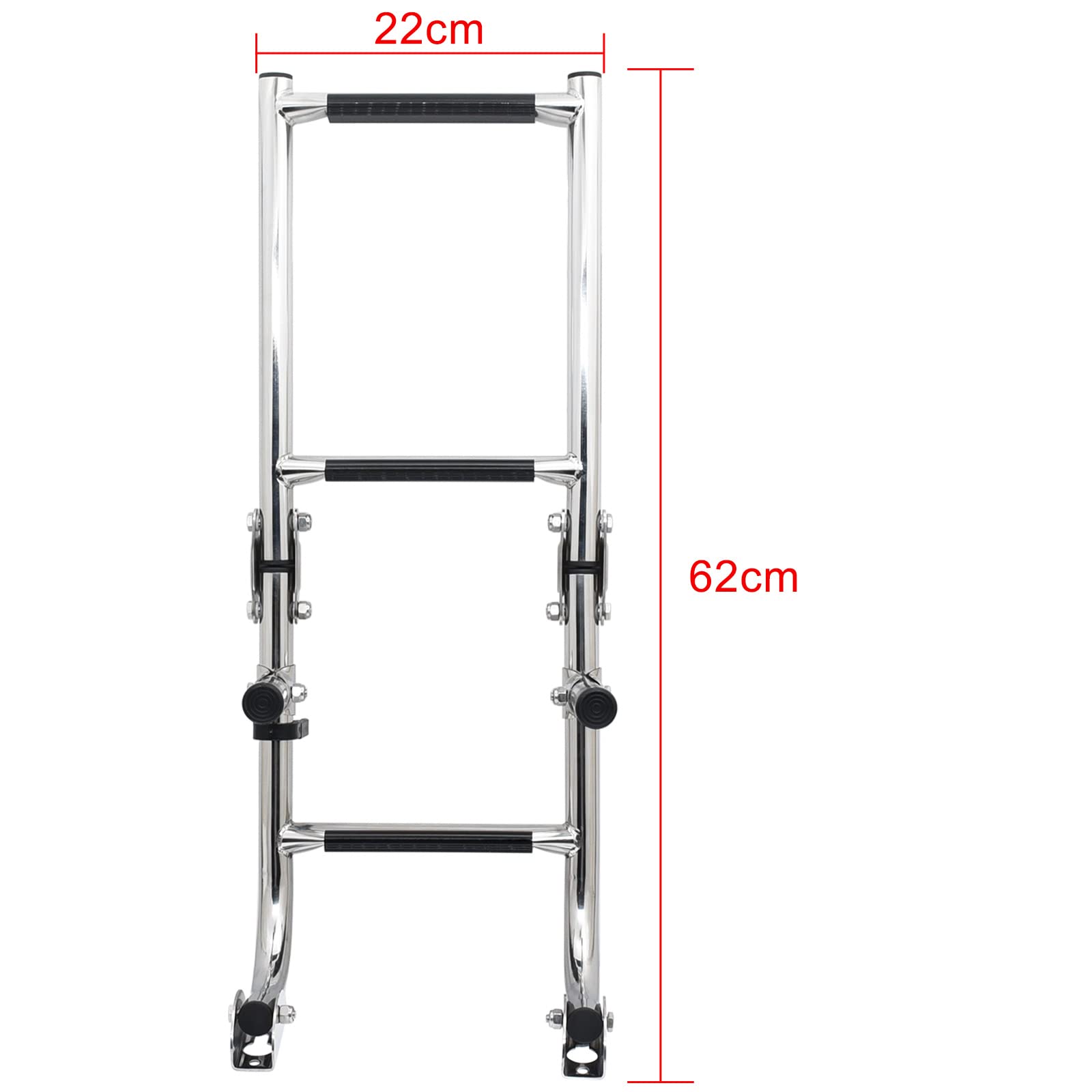 Geloo 3 Step pieghevole in acciaio inox barca scala, lucidato pieghevole poppa 1 + 2 Step, antiscivolo passo con manico telescopico in gomma, per Yacht Marine