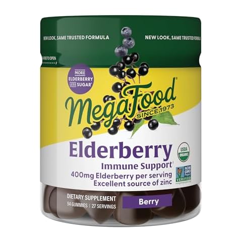 MegaFood Elderberry Immune Support Supplement - Vegan Elderberry Gummies for Adults - Made with Zinc and Real Food - Pectin-Based, Gluten-Free, USDA Organic - 54 Gummies, 27 Servings Cover