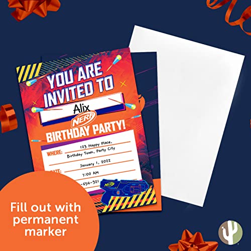 Cartes d'invitation Nerf pour anniversaire d'enfants avec enveloppes Style A