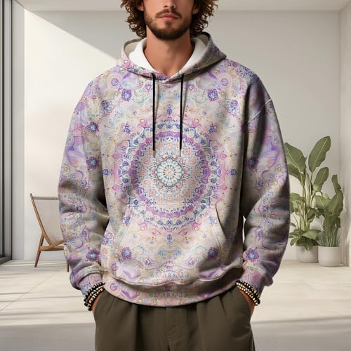 ZOCANIA Men's Fashion Hoodies Sweatshirts Mandala Print Ribbed Long Sleeve Pullover Sweatshirt Hoodies for Men3