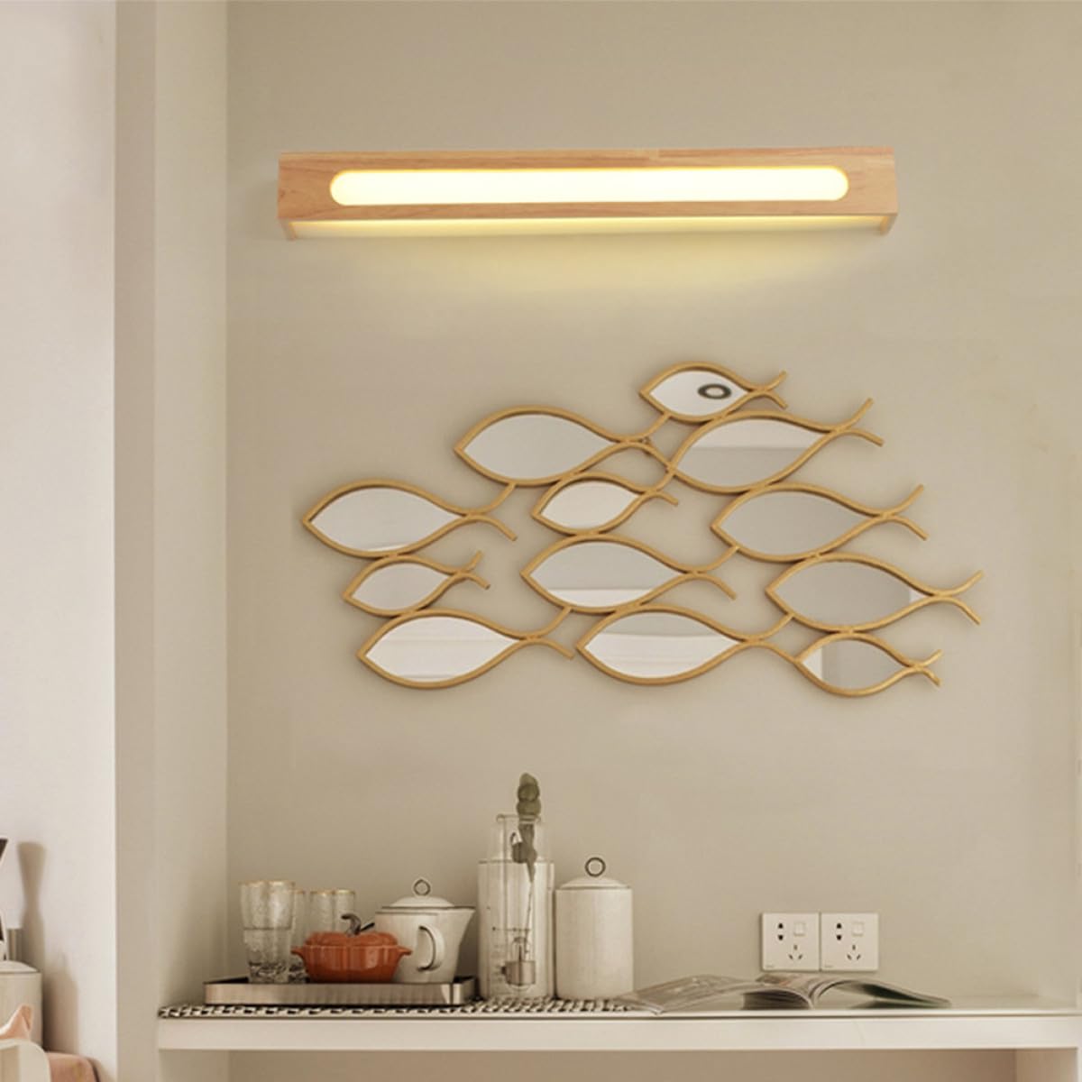 LED Spiegel Wandleuchte aus Massivholz, Modern, für Bad und Waschtisch | LED Chips, Schlichte Form, Wandmontage über Spiegel, Geeignet für Schlafzimmer und Klinikbetten