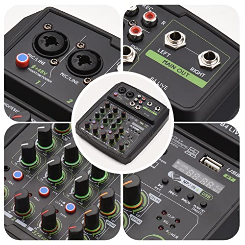oneyuan Mixer de áudio de 4 canais Console de mixagem Tela LED de som integrada Conexão BT USB com E