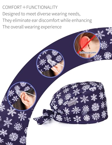 Image of Kousenpu Scrub Caps for Women, Adjustable Women's Surgical Cap with Buttons, Breathable Cute Design for Nurses and Doctors