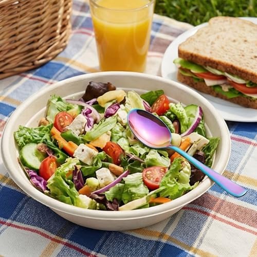 Image of Dinner Spoon Set of 4 - 7.3 inch Rainbow Finish Tablespoons, Premium Food Grade 18 /10 Stainless Steel, Durable & Dishwasher Safe Silverware Spoons for Home, Restaurant, and Gifting