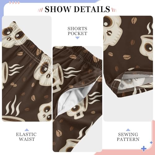 ZZXXB Coffee Bean Skull Cup Boys Long Pants Soft Trousers Elastic Waist Kids Lounge Bottoms with Pockets S-XL4