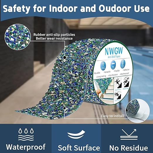 Cinta antideslizante resistente de 10,2 cm x 4,5 m - Cinta adhesiva de goma de grano azul para escaleras, piscina, baño y seguridad exterior | Tiras de tracción impermeables y
