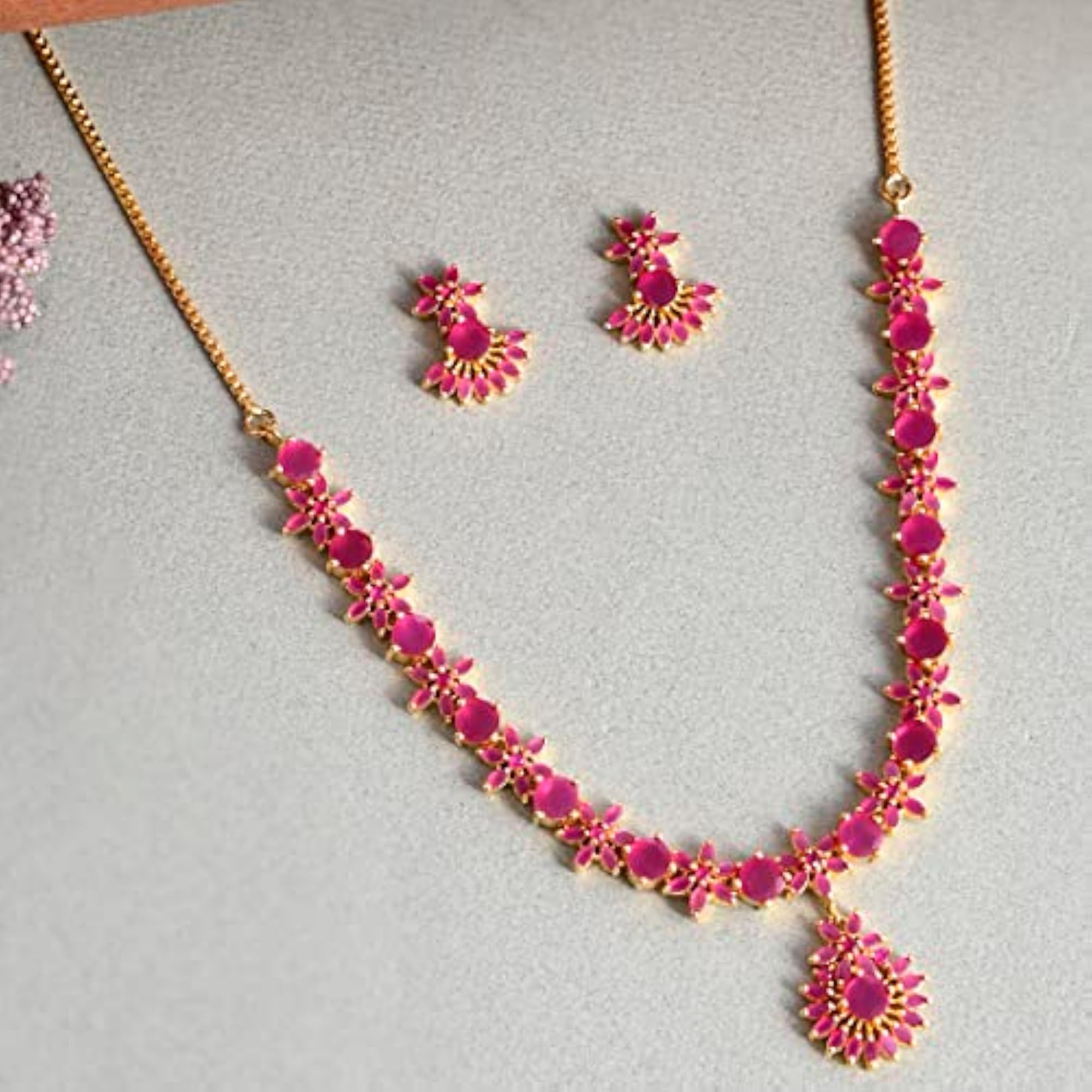 Cluster Setting Pink Zircons Jewellery Set, Sparkling Essentials
